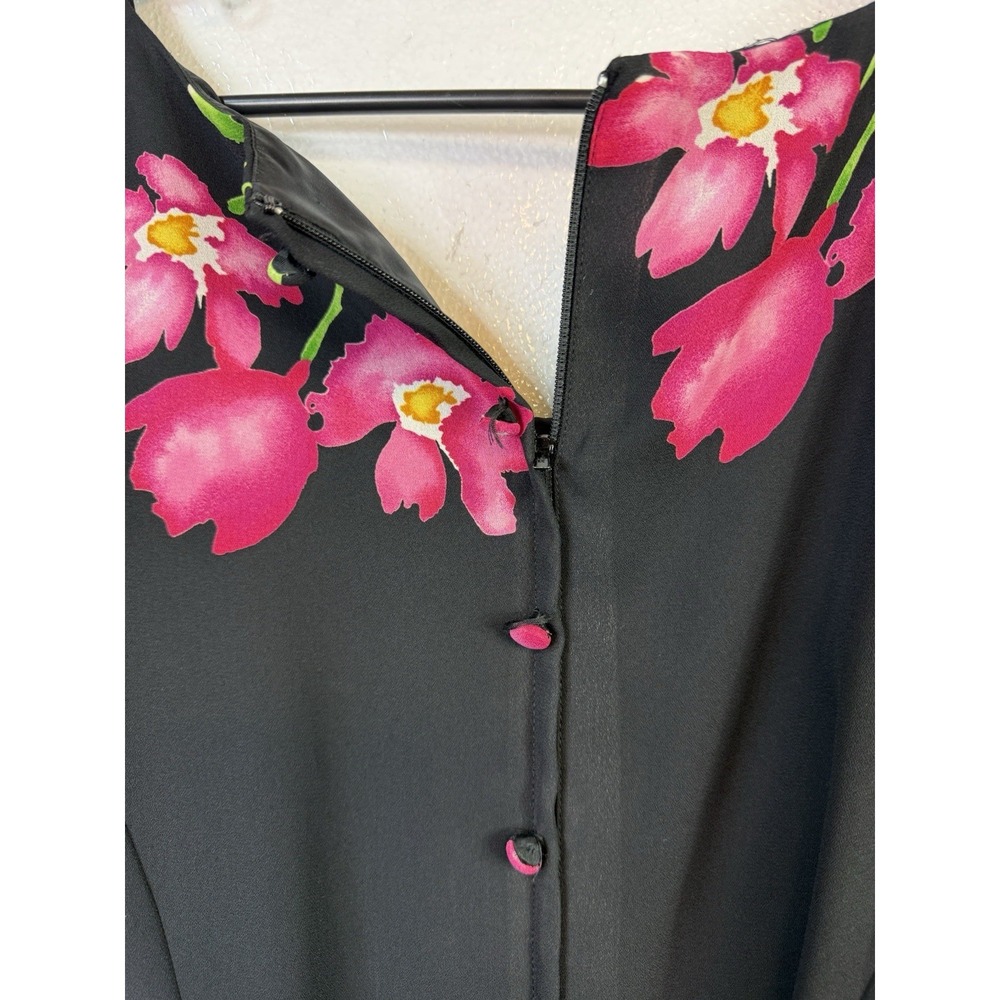 Maggie London Dress Sz 12 Black Floral Print Fit & Flare Lined Zip Up Padded - Picture 4 of 9